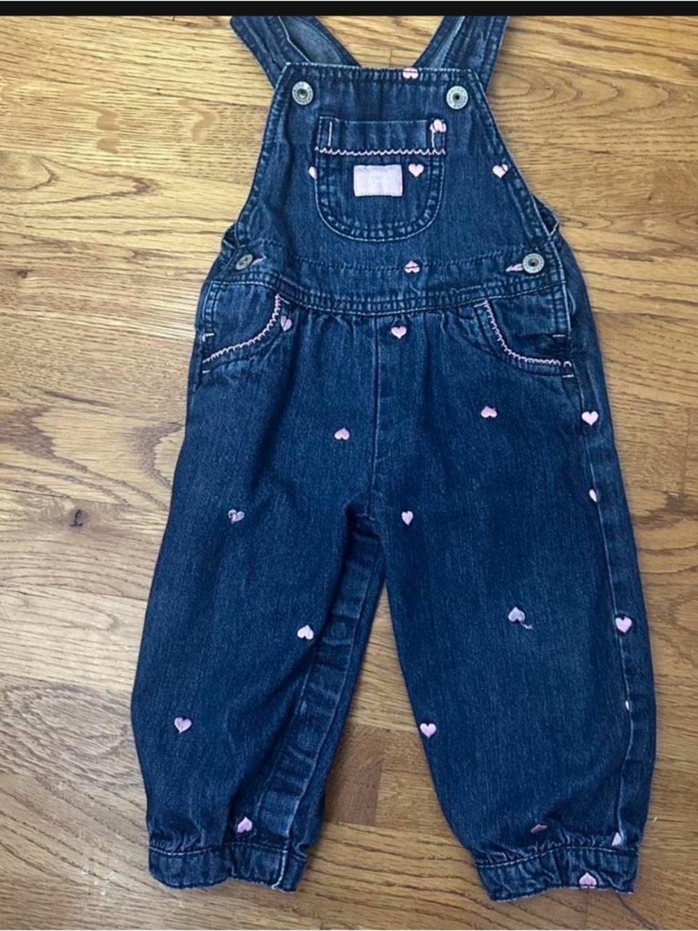 Vtg Baby B'Gosh Oshkosh Denim Jean Bubble Heart Overalls